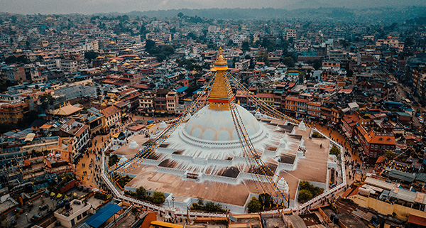 a landscape view of the Stupa Bodhnath Kathmandu in Nepal 