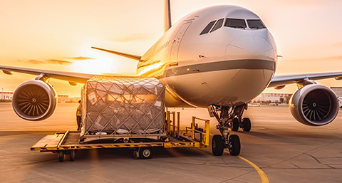 an aeroplane with packages to load as freight