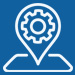 an icon of a location icon with a gear within