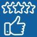 an icon of a thumbs up with five stars above